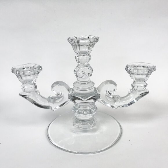 Duncan Miller Vintage Sandwich Candelabra with Removable Hanging Prisms - Picture 6 of 10